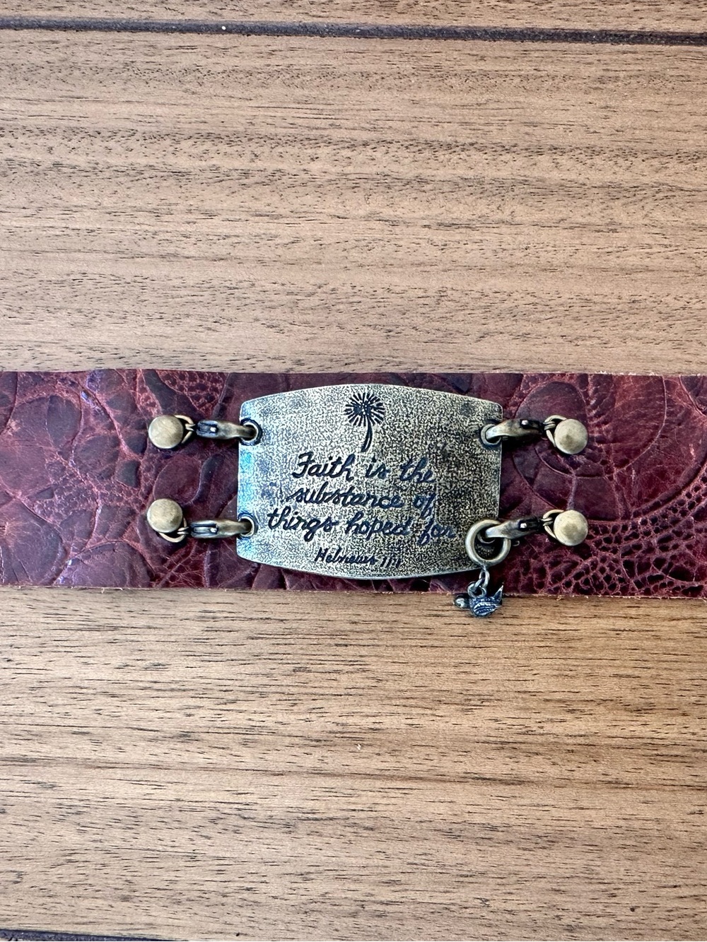 Lenny And Eva Mix & Match Leather Cuff Bracelet  Removable Plate Faith Bronze
